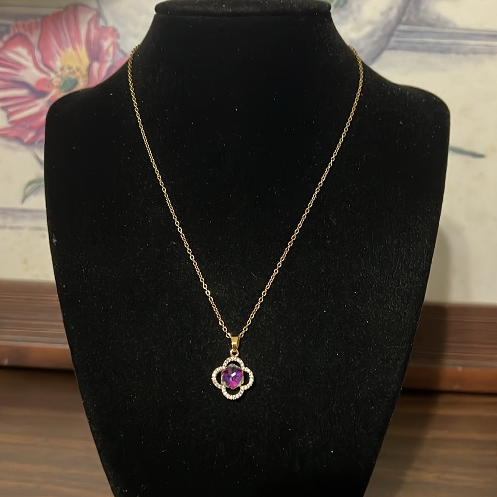 GP SS Clover necklace with colorful stone - Picture 1 of 2